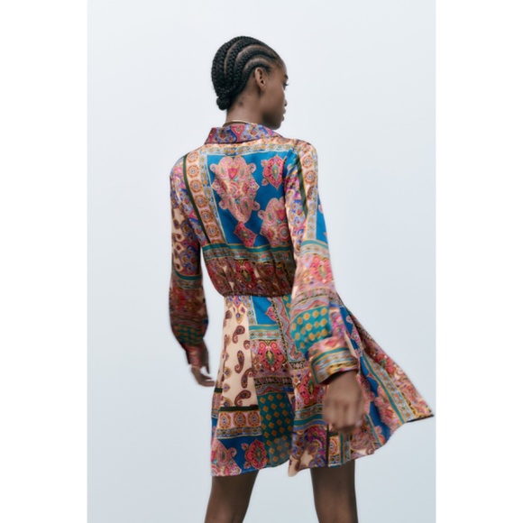 NWT ZARA  PATCHWORK PRINT MINI DRESS MULTICOLORED XS - Picture 3 of 5